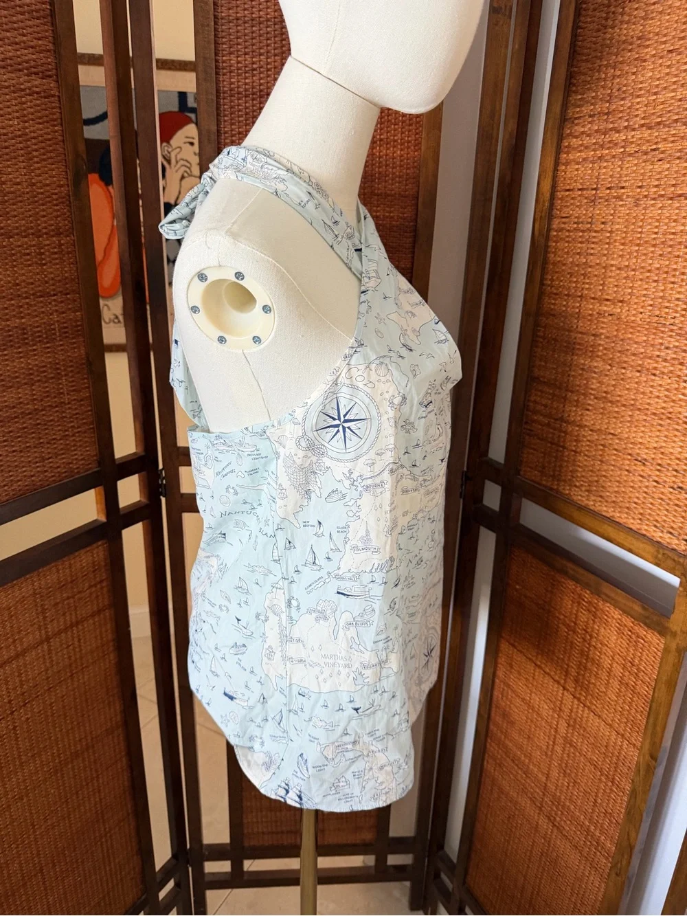 NWT J. Crew Light Blue Halter top in Ratti® compass print size small